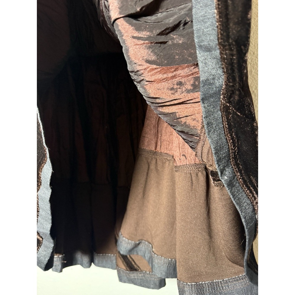 VTG Y2K‎ Brown & Denim Skirt XL Cottage Boho Gypsy Whimsigoth Tiered Festival - Picture 5 of 12